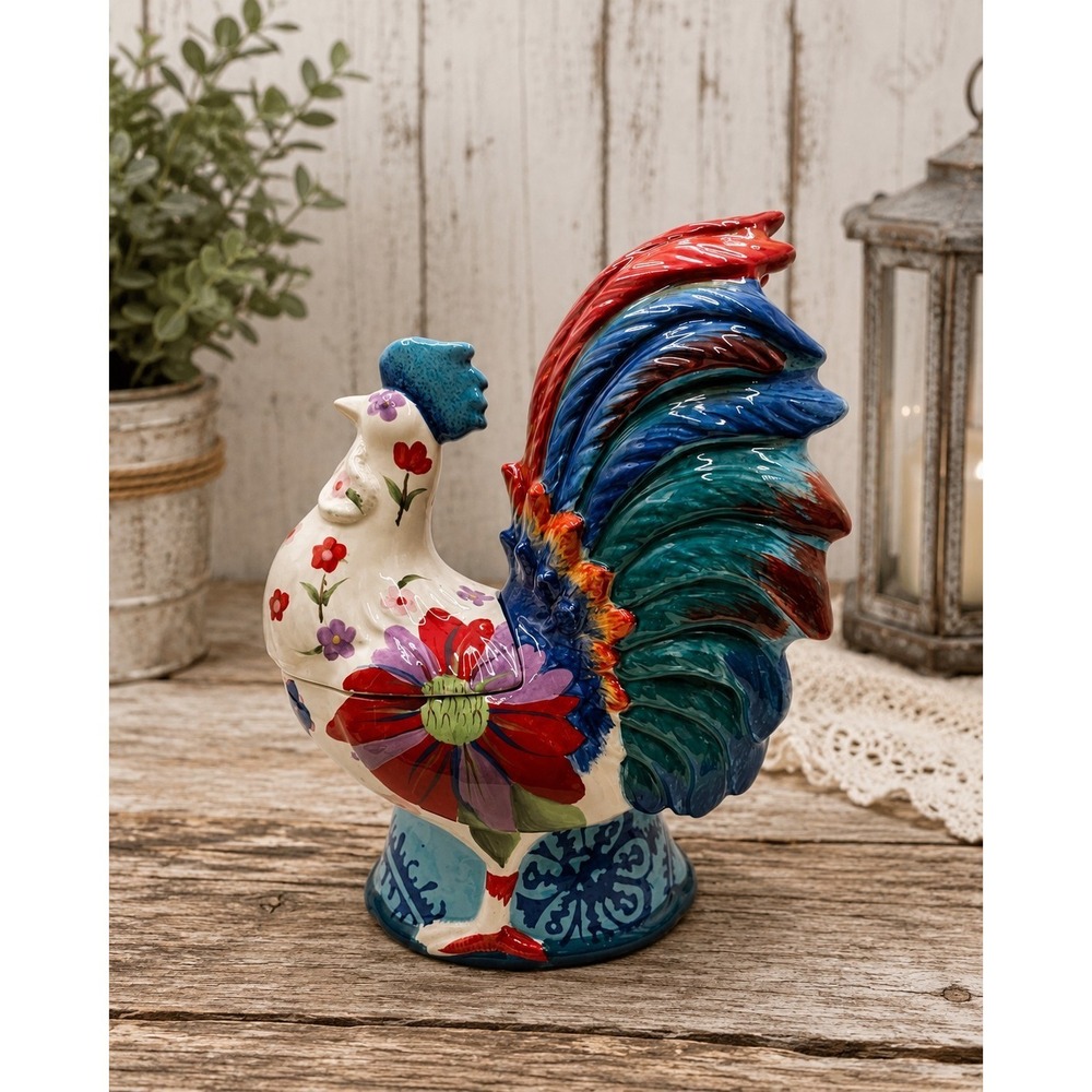 Tracy Porter Poetic Wanderlust 'Scotch Moss' 3-D Rooster Cookie Jar Farmhouse